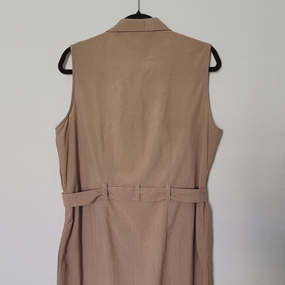 Vintage HASLTON Khaki Sleeveless Button-Down Dress Sz 12 - Picture 10 of 13